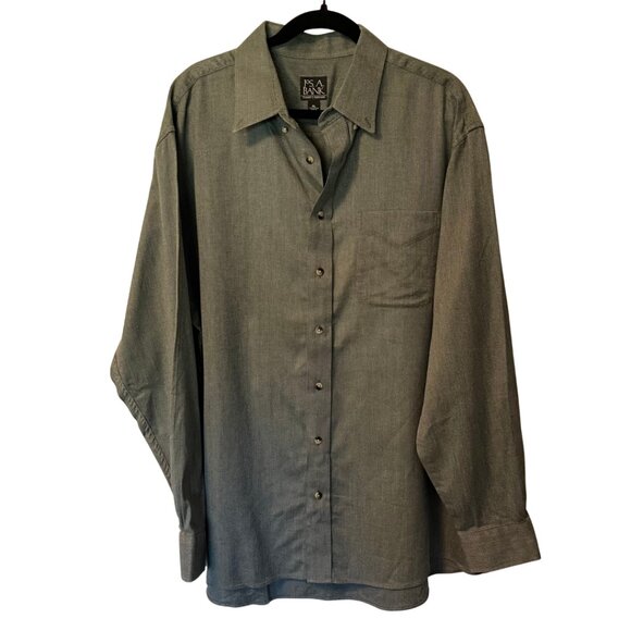 Jos. A. Bank Traveler’s Collection Men’s XL Button-Up Shirt Gray Herringbone - Picture 1 of 5